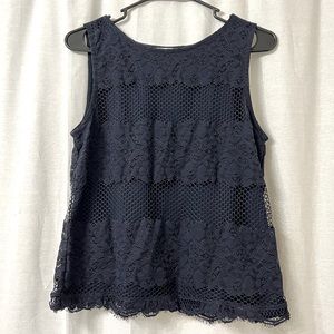 Ann Taylor LOFT Dark Navy Blue Lace Lined Tank in Size Medium Petite